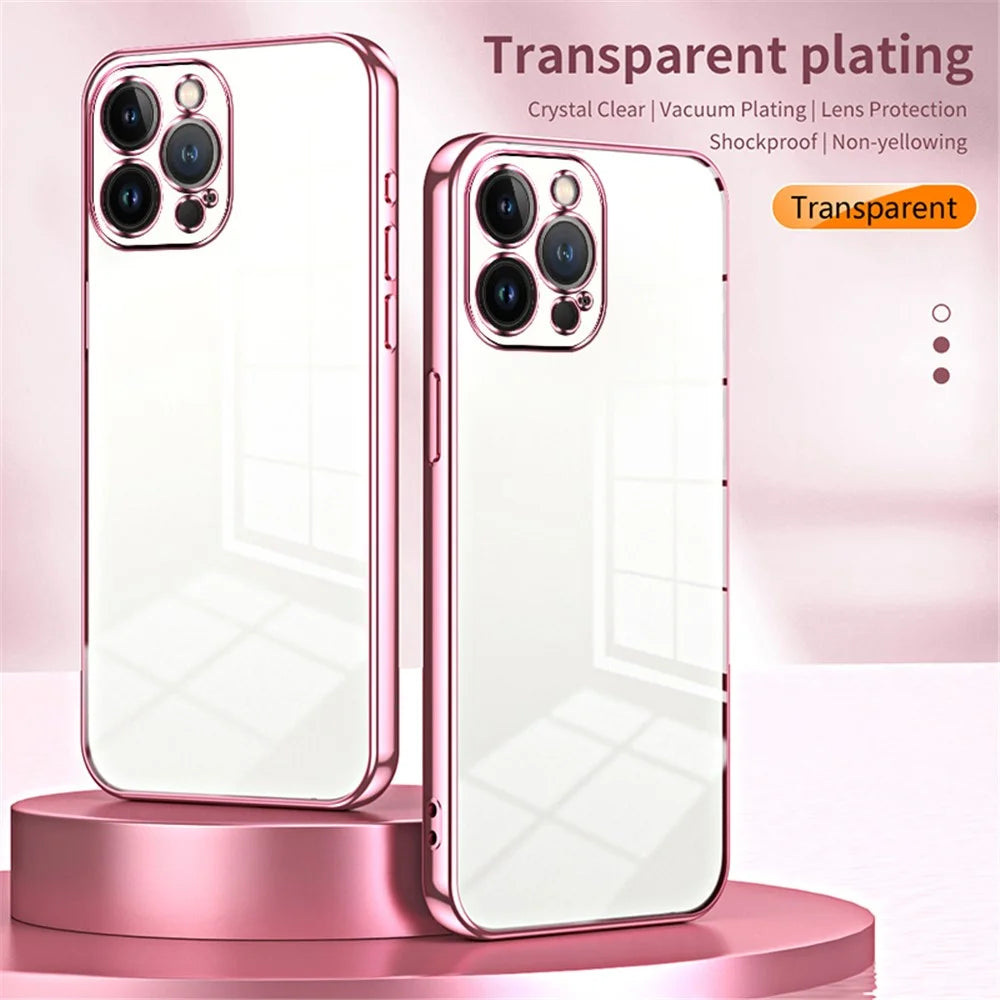 For iPhone 13 Pro Max Fine-Cut TPU Phone Case Electroplated Frame - Pink - 3