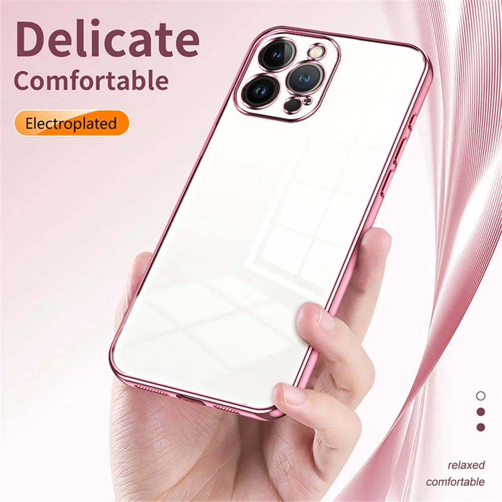For iPhone 13 Pro Max Fine-Cut TPU Phone Case Electroplated Frame - Pink - 6