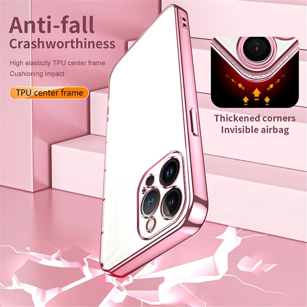 For iPhone 13 Pro Max Fine-Cut TPU Phone Case Electroplated Frame - Pink - 7