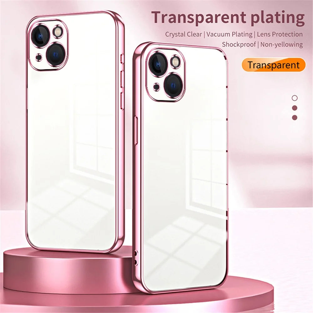 For iPhone 13 Shockproof Case Electroplating TPU Phone Cover - Pink - 3