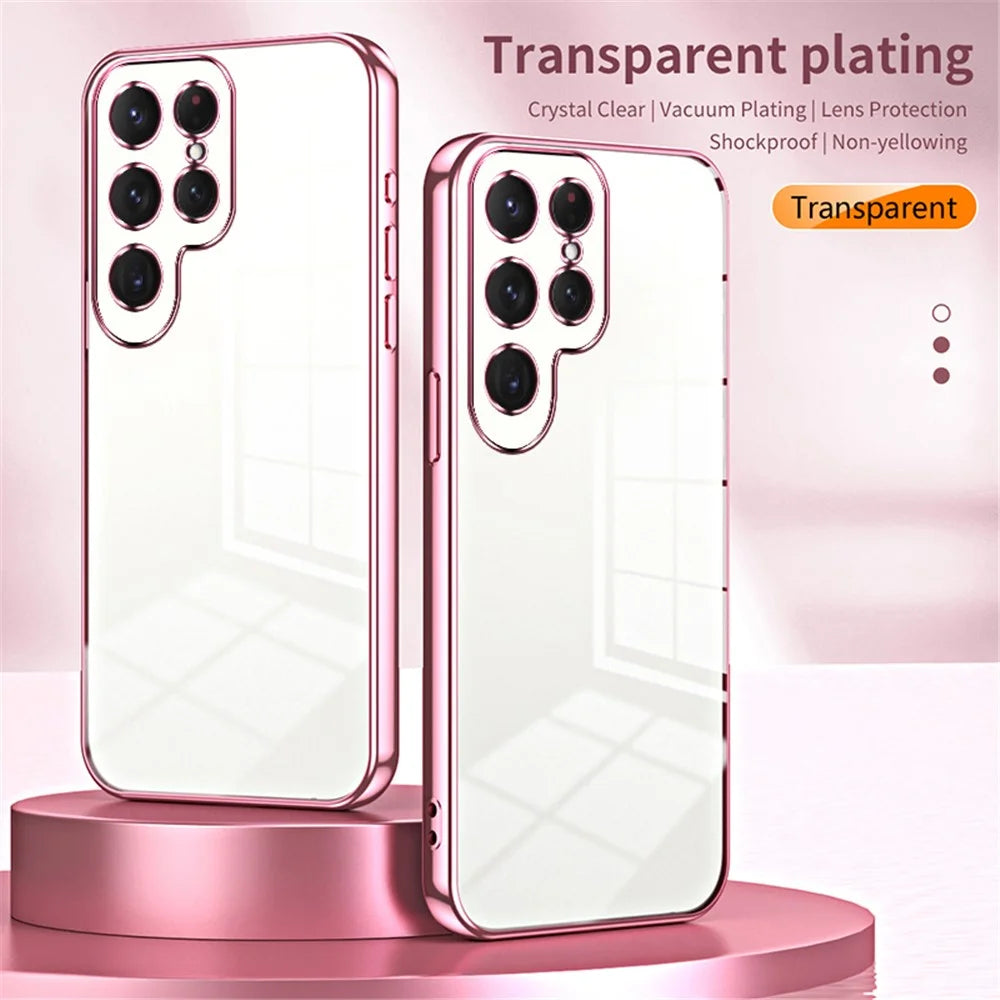 For Samsung Galaxy S24 Ultra TPU Phone Case Electroplated Frame Protective Cover - Pink - 3