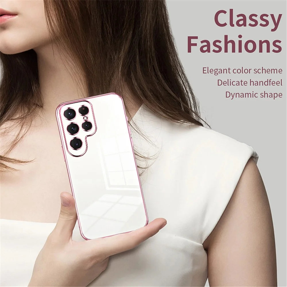 For Samsung Galaxy S24 Ultra TPU Phone Case Electroplated Frame Protective Cover - Pink - 4
