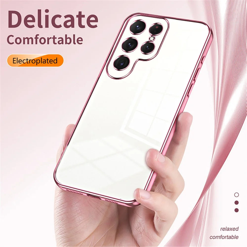 For Samsung Galaxy S24 Ultra TPU Phone Case Electroplated Frame Protective Cover - Pink - 6
