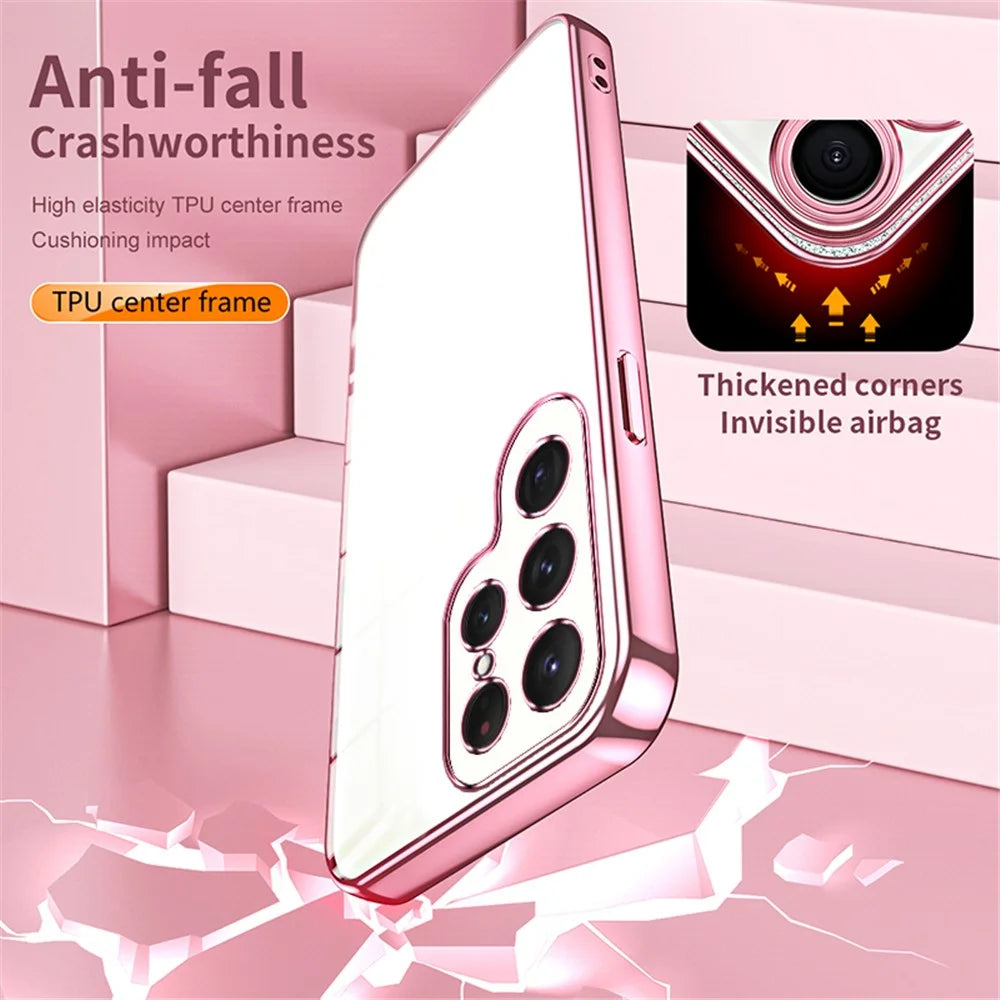 For Samsung Galaxy S24 Ultra TPU Phone Case Electroplated Frame Protective Cover - Pink - 7