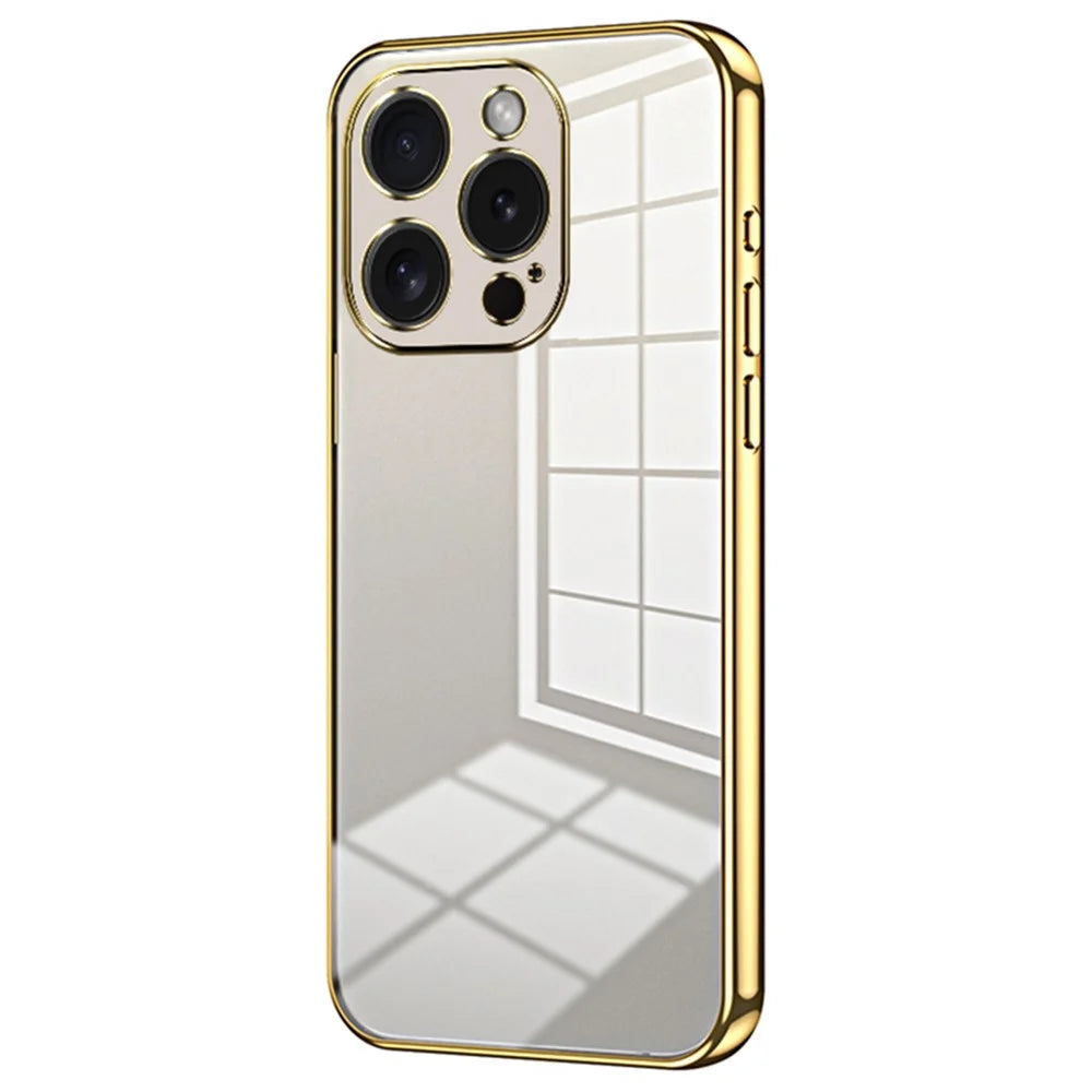For iPhone 15 Pro TPU Case Anti-Fall Electroplating Slim Phone Cover - Gold - 1