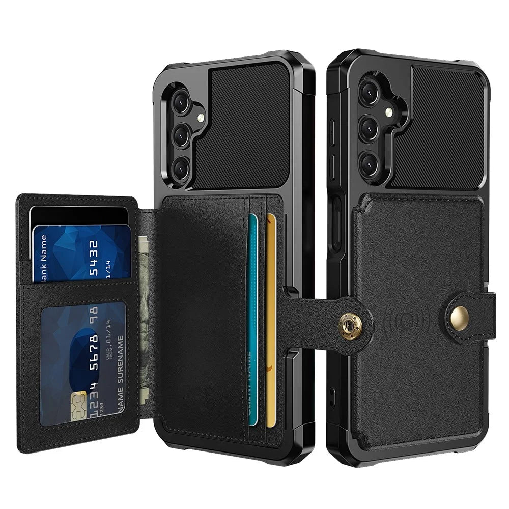 ZM03 For Samsung Galaxy A15 5G Cell Phone Case PU Leather Coated TPU Shell Fits Magnetic Car Mount - Black - 1