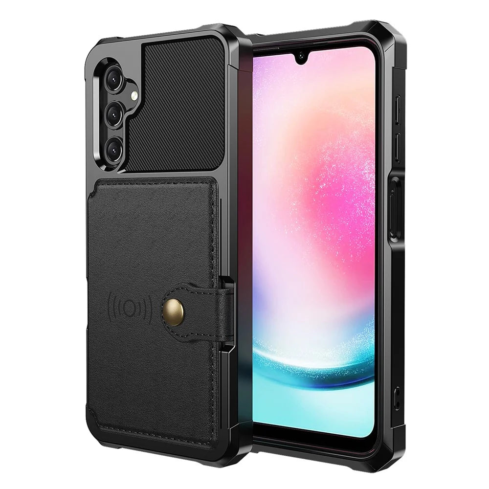 ZM03 For Samsung Galaxy A15 5G Cell Phone Case PU Leather Coated TPU Shell Fits Magnetic Car Mount - Black - 2