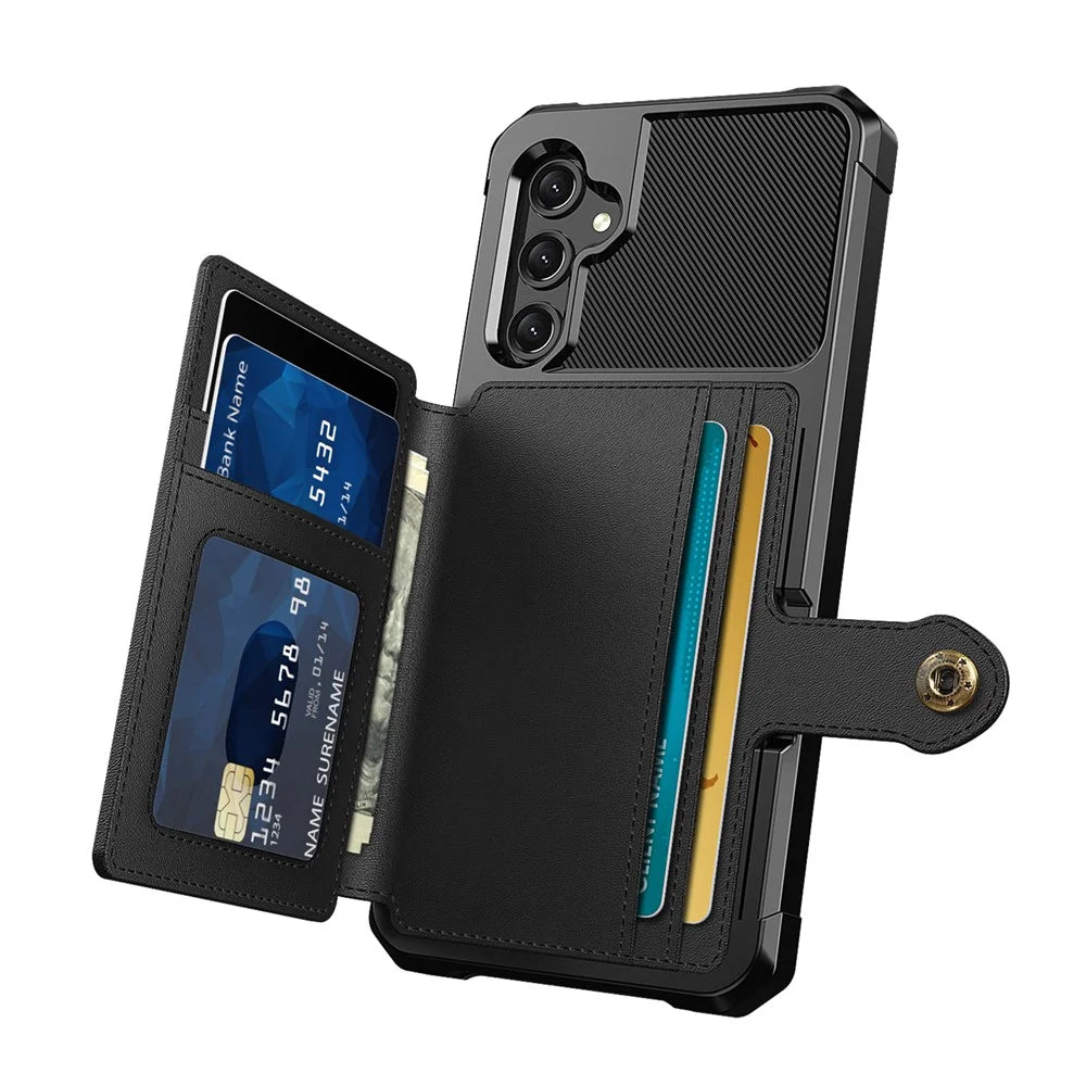ZM03 For Samsung Galaxy A15 5G Cell Phone Case PU Leather Coated TPU Shell Fits Magnetic Car Mount - Black - 3