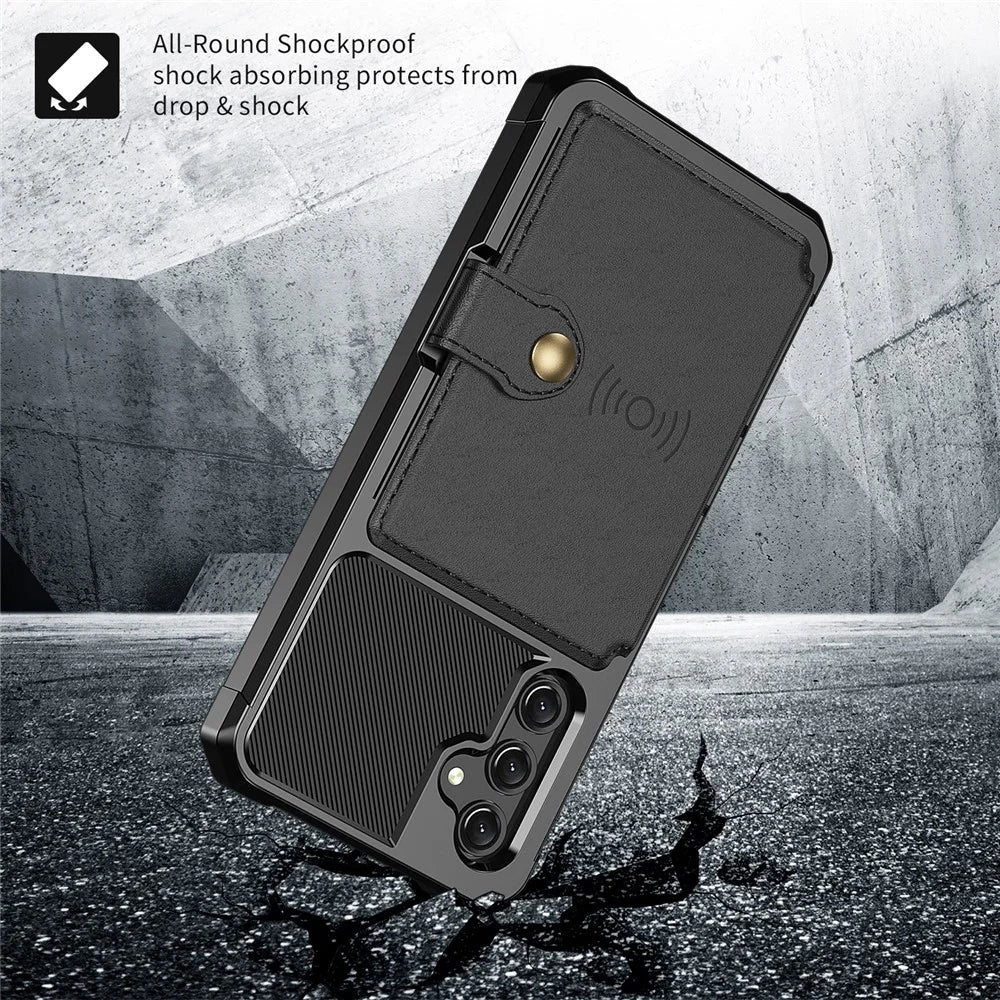 ZM03 For Samsung Galaxy A15 5G Cell Phone Case PU Leather Coated TPU Shell Fits Magnetic Car Mount - Black - 4