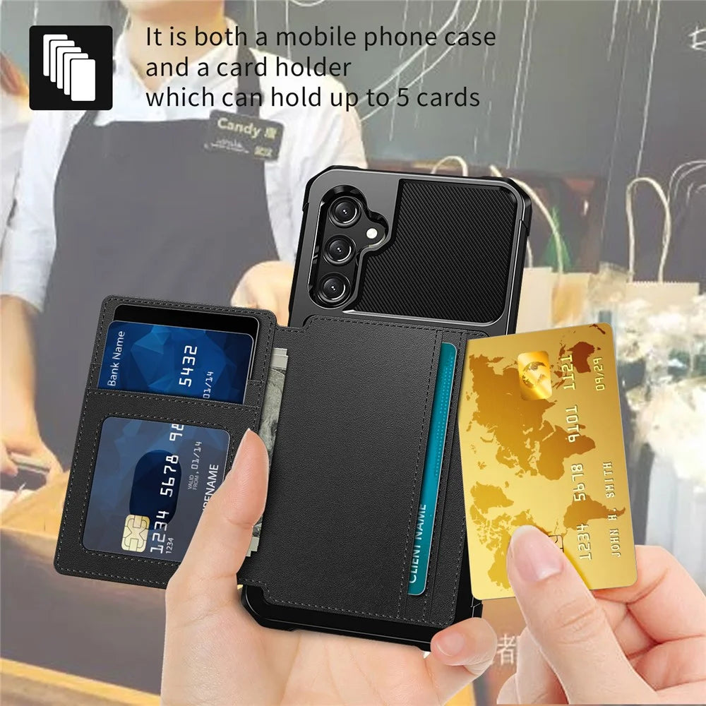 ZM03 For Samsung Galaxy A15 5G Cell Phone Case PU Leather Coated TPU Shell Fits Magnetic Car Mount - Black - 5