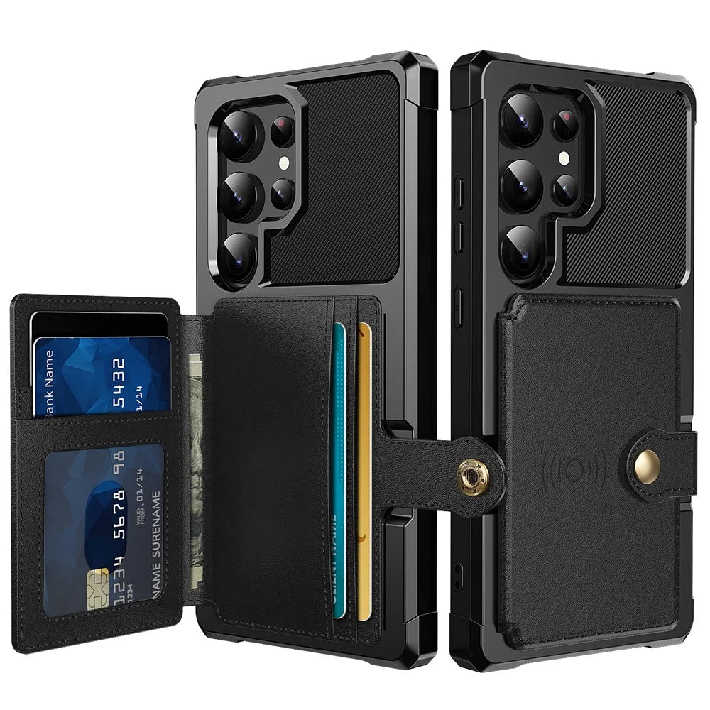 ZM03 For Samsung Galaxy S24 Ultra Case Slim-Fit PU Leather+TPU Kickstand Smart Phone Cover - Black - 1