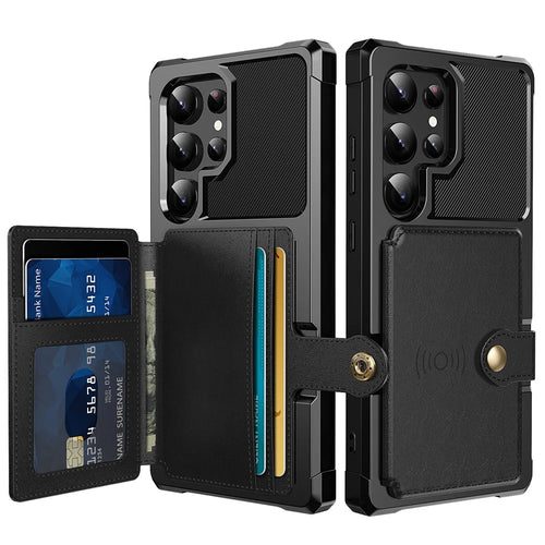 ZM03 For Samsung Galaxy S24 Ultra Case Slim-Fit PU Leather+TPU Kickstand Smart Phone Cover - Black - 1