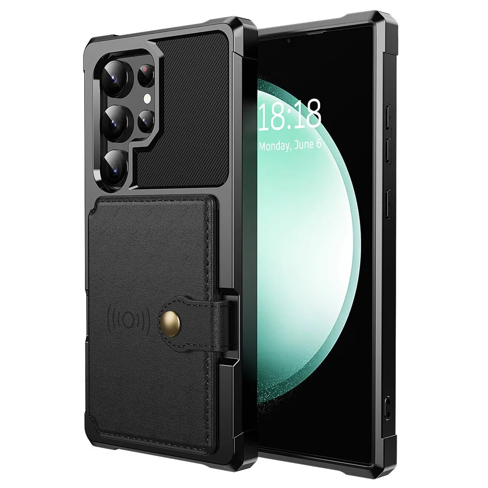 ZM03 For Samsung Galaxy S24 Ultra Case Slim-Fit PU Leather+TPU Kickstand Smart Phone Cover - Black - 2