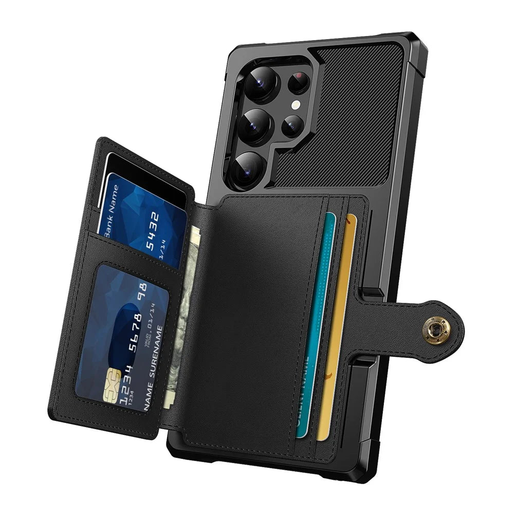 ZM03 For Samsung Galaxy S24 Ultra Case Slim-Fit PU Leather+TPU Kickstand Smart Phone Cover - Black - 3