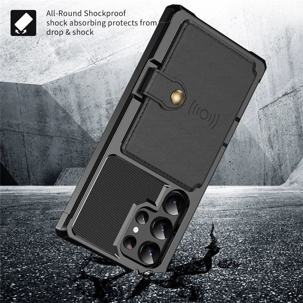 ZM03 For Samsung Galaxy S24 Ultra Case Slim-Fit PU Leather+TPU Kickstand Smart Phone Cover - Black - 4