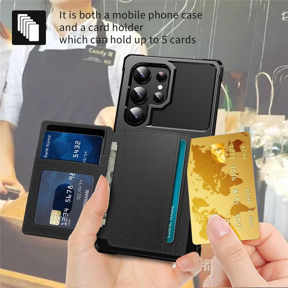 ZM03 For Samsung Galaxy S24 Ultra Case Slim-Fit PU Leather+TPU Kickstand Smart Phone Cover - Black - 5
