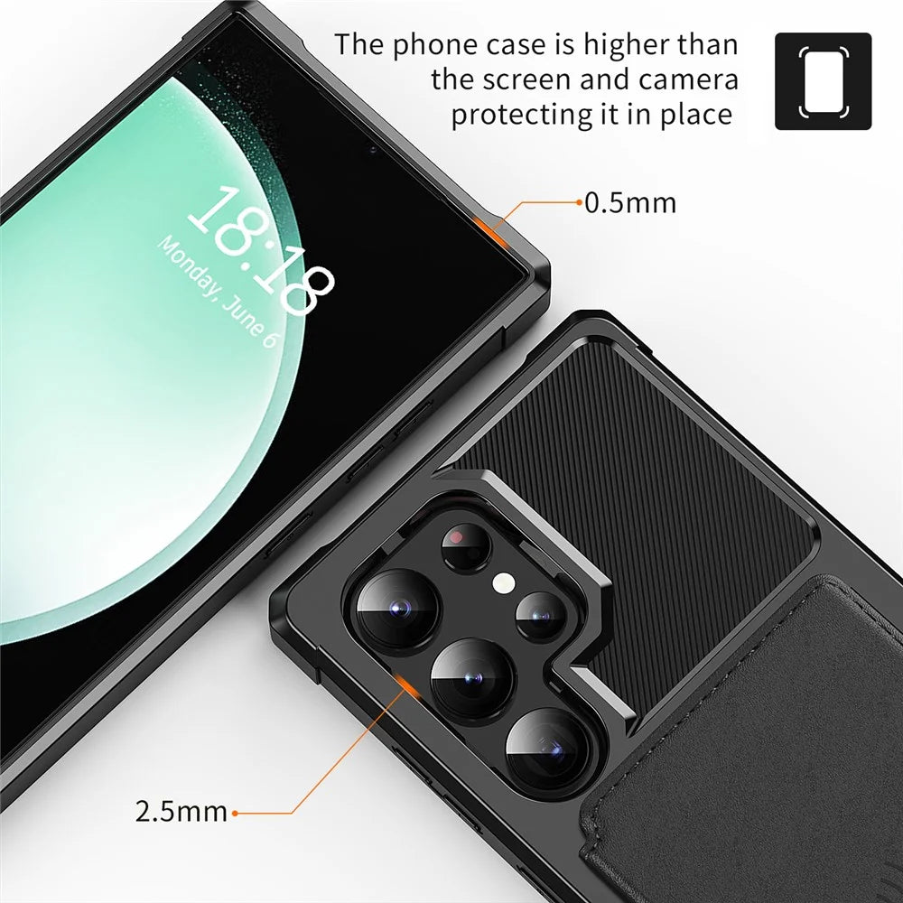 ZM03 For Samsung Galaxy S24 Ultra Case Slim-Fit PU Leather+TPU Kickstand Smart Phone Cover - Black - 6