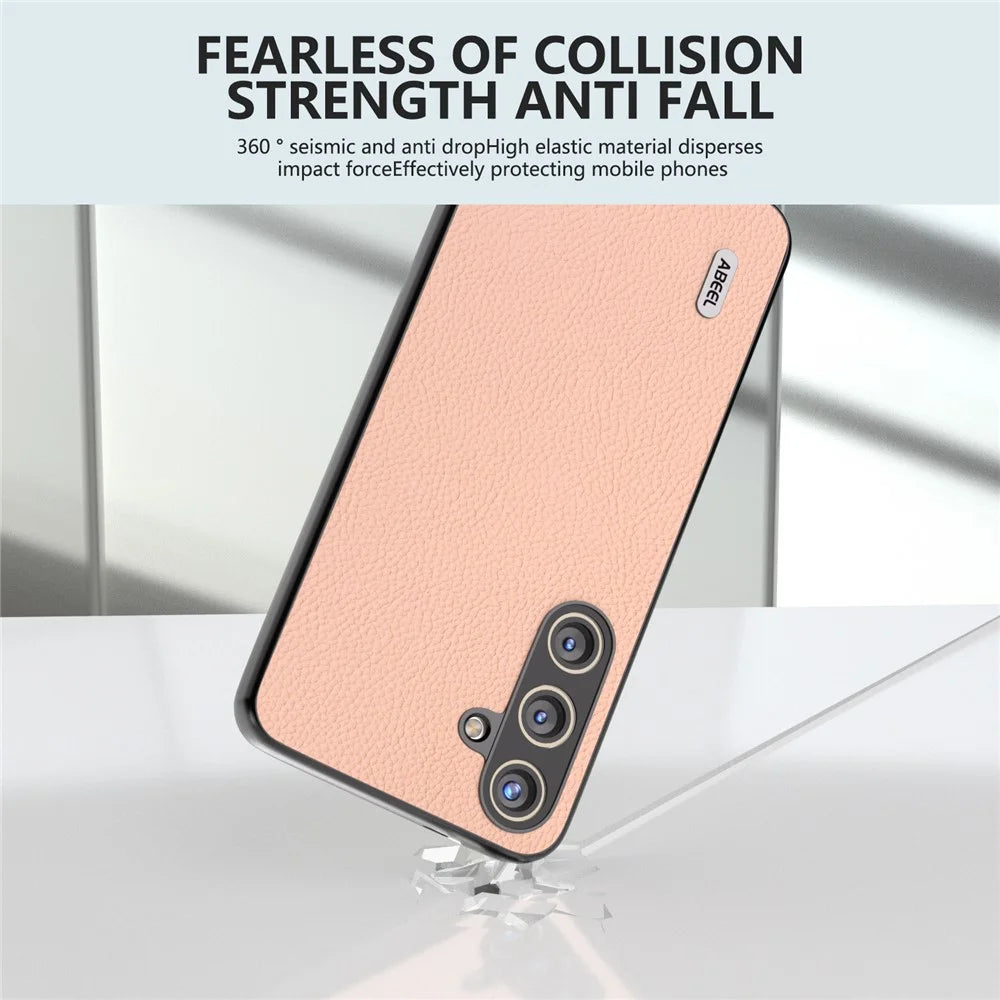 ABEEL For Samsung Galaxy S24+ Phone Case Litchi Texture Cowhide Leather Back Cover - Pink - 3