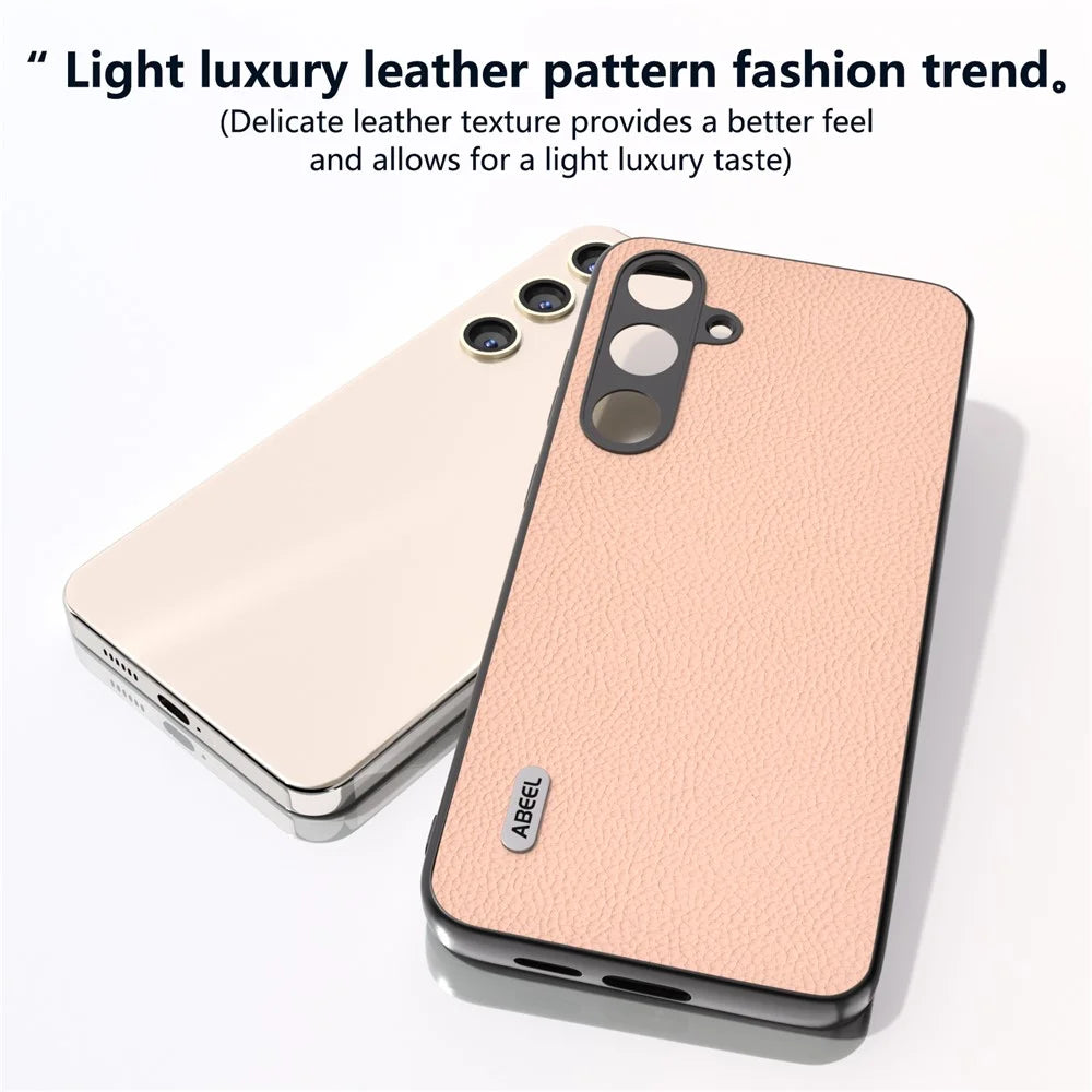 ABEEL For Samsung Galaxy S24+ Phone Case Litchi Texture Cowhide Leather Back Cover - Pink - 4