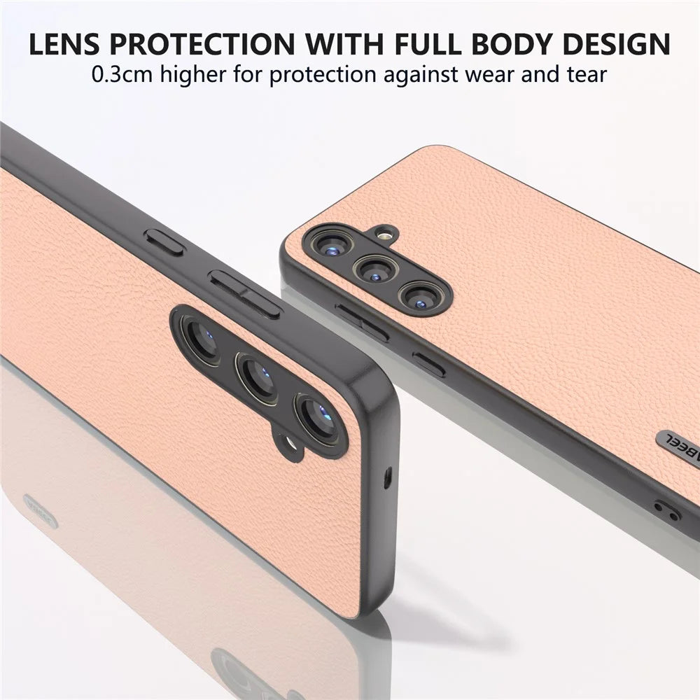 ABEEL For Samsung Galaxy S24+ Phone Case Litchi Texture Cowhide Leather Back Cover - Pink - 5