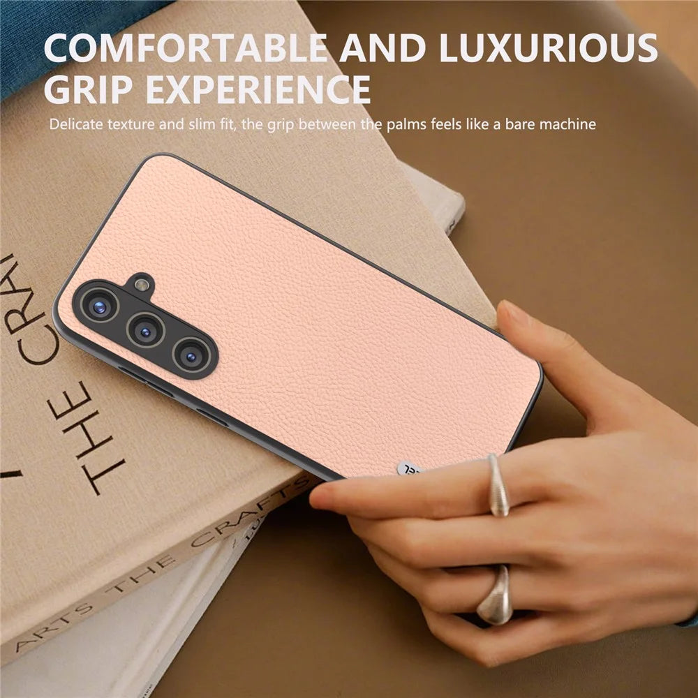 ABEEL For Samsung Galaxy S24+ Phone Case Litchi Texture Cowhide Leather Back Cover - Pink - 6