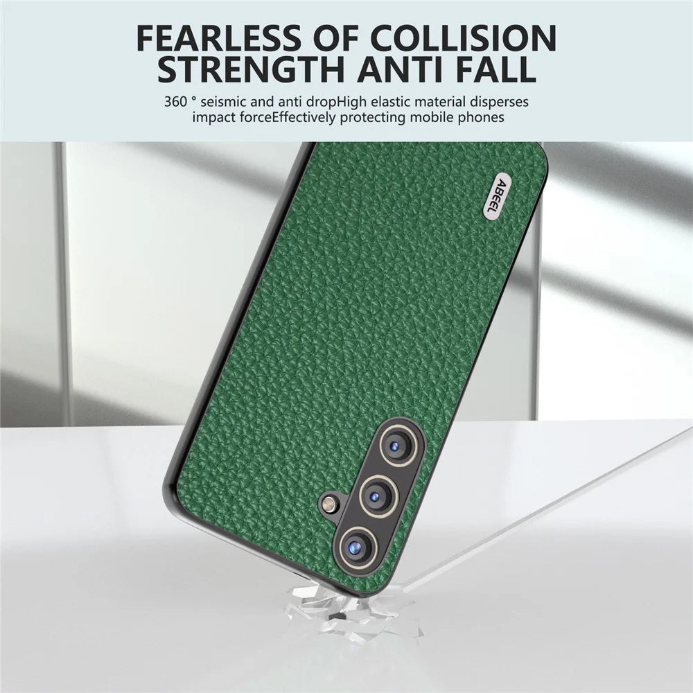 ABEEL Litchi Texture Cover for Samsung Galaxy S24+ Cowhide Leather+PC+TPU Phone Case - Green - 3