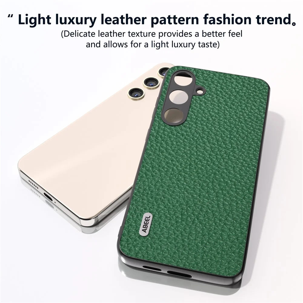 ABEEL Litchi Texture Cover for Samsung Galaxy S24+ Cowhide Leather+PC+TPU Phone Case - Green - 4