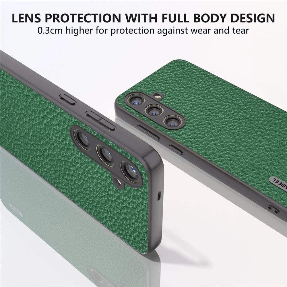 ABEEL Litchi Texture Cover for Samsung Galaxy S24+ Cowhide Leather+PC+TPU Phone Case - Green - 5