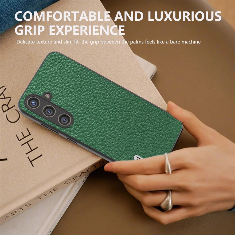 ABEEL Litchi Texture Cover for Samsung Galaxy S24+ Cowhide Leather+PC+TPU Phone Case - Green - 6