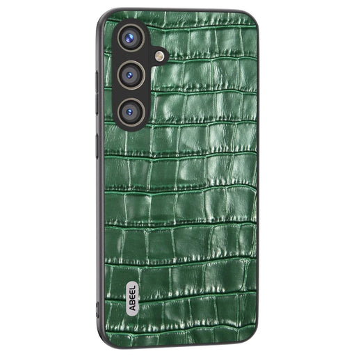 ABEEL For Samsung Galaxy S24+ Case Genuine Cow Leather Phone Cover Crocodile Texture - Green - 1