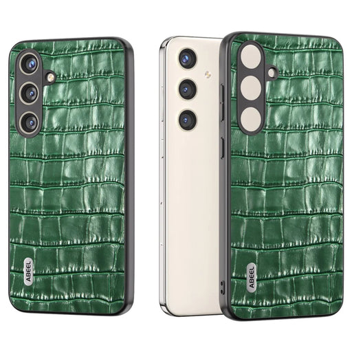 ABEEL For Samsung Galaxy S24+ Case Genuine Cow Leather Phone Cover Crocodile Texture - Green - 2
