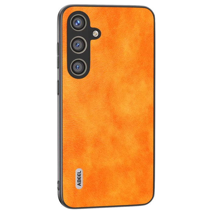 ABEEL For Samsung Galaxy S24 Litchi Texture Back Case PU Leather Coated PC+TPU Phone Cover - Orange - 1