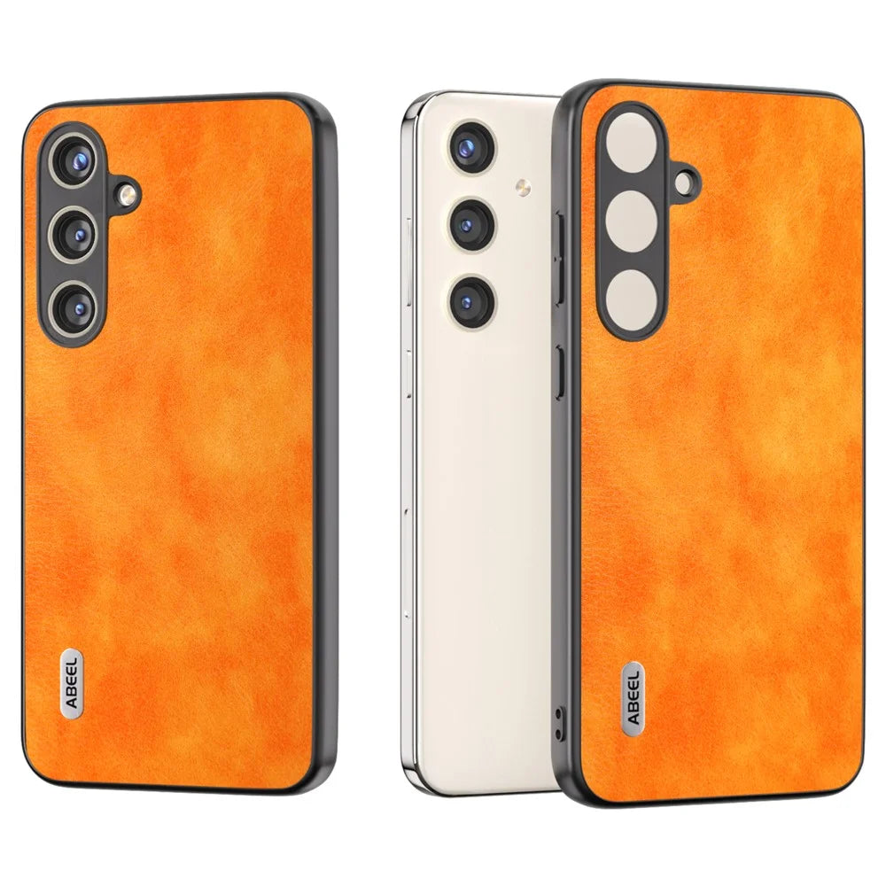 ABEEL For Samsung Galaxy S24 Litchi Texture Back Case PU Leather Coated PC+TPU Phone Cover - Orange - 2
