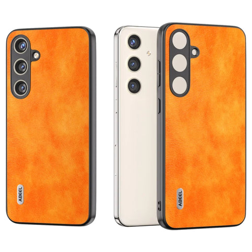 ABEEL For Samsung Galaxy S24 Litchi Texture Back Case PU Leather Coated PC+TPU Phone Cover - Orange - 2