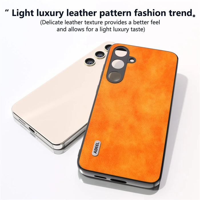 ABEEL For Samsung Galaxy S24 Litchi Texture Back Case PU Leather Coated PC+TPU Phone Cover - Orange - 4