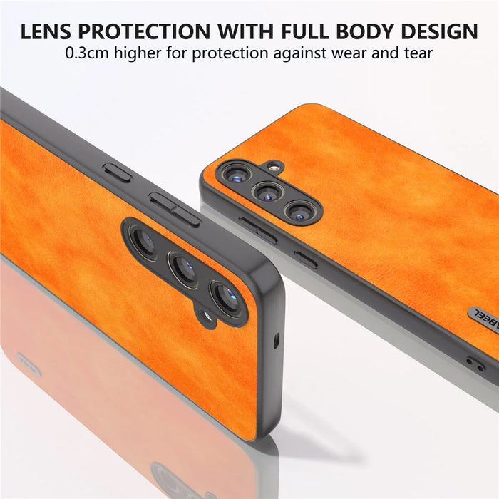 ABEEL For Samsung Galaxy S24 Litchi Texture Back Case PU Leather Coated PC+TPU Phone Cover - Orange - 5