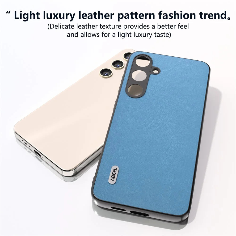 ABEEL For Samsung Galaxy S24 Textured Phone Case Slim PU Leather Shockproof Cover - Sky Blue - 4