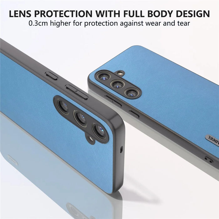 ABEEL For Samsung Galaxy S24 Textured Phone Case Slim PU Leather Shockproof Cover - Sky Blue - 5