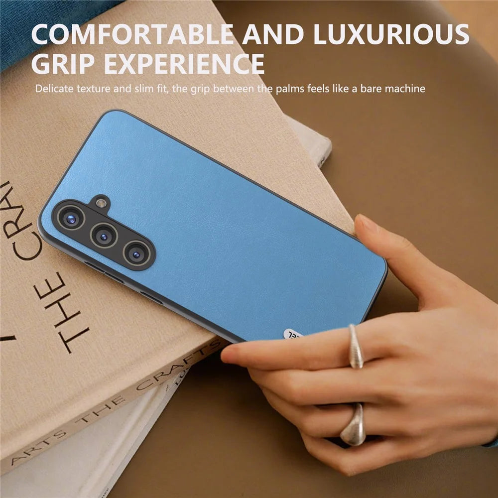 ABEEL For Samsung Galaxy S24 Textured Phone Case Slim PU Leather Shockproof Cover - Sky Blue - 6