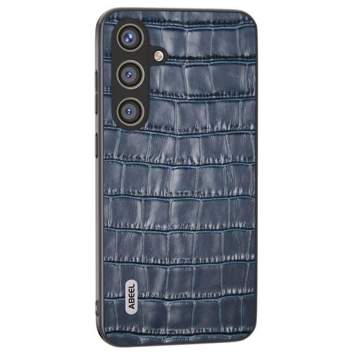 ABEEL For Samsung Galaxy S24 Phone Case Crocodile Texture Genuine Cow Leather Back Cover - Blue - 1