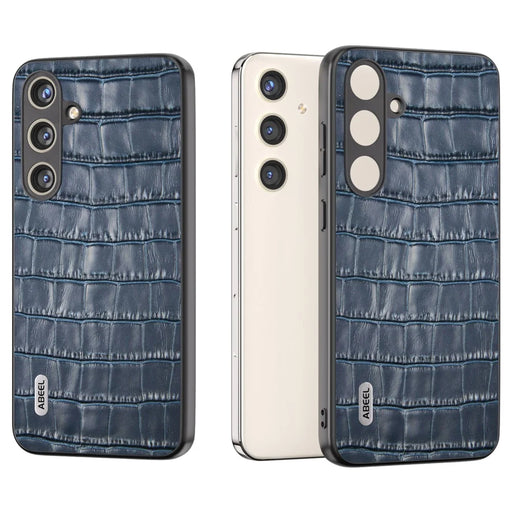ABEEL For Samsung Galaxy S24 Phone Case Crocodile Texture Genuine Cow Leather Back Cover - Blue - 2