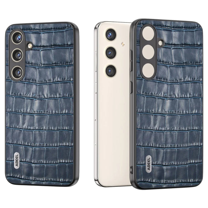 ABEEL For Samsung Galaxy S24 Phone Case Crocodile Texture Genuine Cow Leather Back Cover - Blue - 2