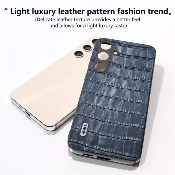 ABEEL For Samsung Galaxy S24 Phone Case Crocodile Texture Genuine Cow Leather Back Cover - Blue - 4