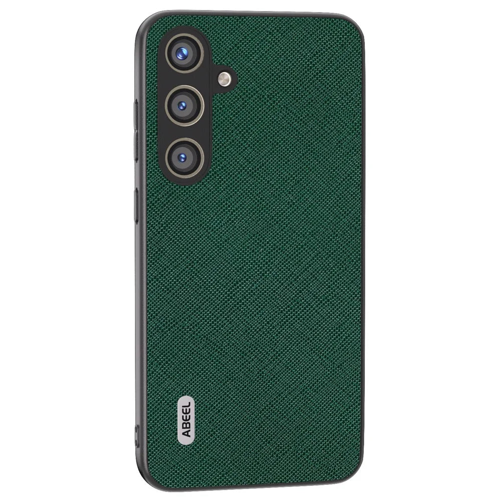 ABEEL For Samsung Galaxy S24 Cowhide Leather Phone Case with Cross Texture - Green - 1