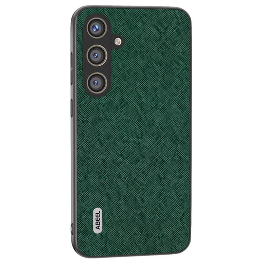 ABEEL For Samsung Galaxy S24 Cowhide Leather Phone Case with Cross Texture - Green - 1