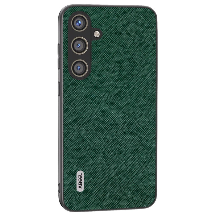 ABEEL For Samsung Galaxy S24 Cowhide Leather Phone Case with Cross Texture - Green - 1