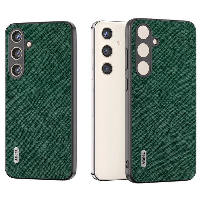 ABEEL For Samsung Galaxy S24 Cowhide Leather Phone Case with Cross Texture - Green - 2