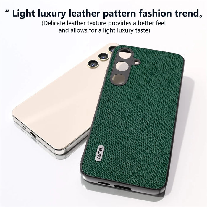 ABEEL For Samsung Galaxy S24 Cowhide Leather Phone Case with Cross Texture - Green - 4