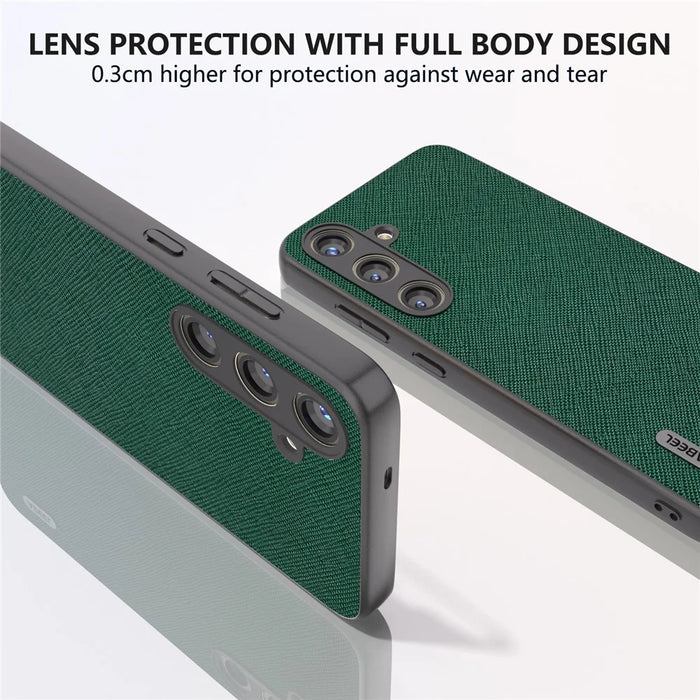 ABEEL For Samsung Galaxy S24 Cowhide Leather Phone Case with Cross Texture - Green - 5