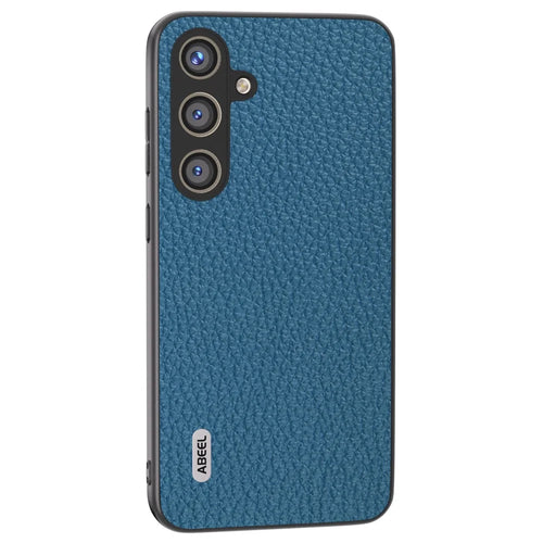 ABEEL For Samsung Galaxy S24 Cowhide Leather+PC+TPU Phone Case Litchi Texture Phone Cover - Blue - 1